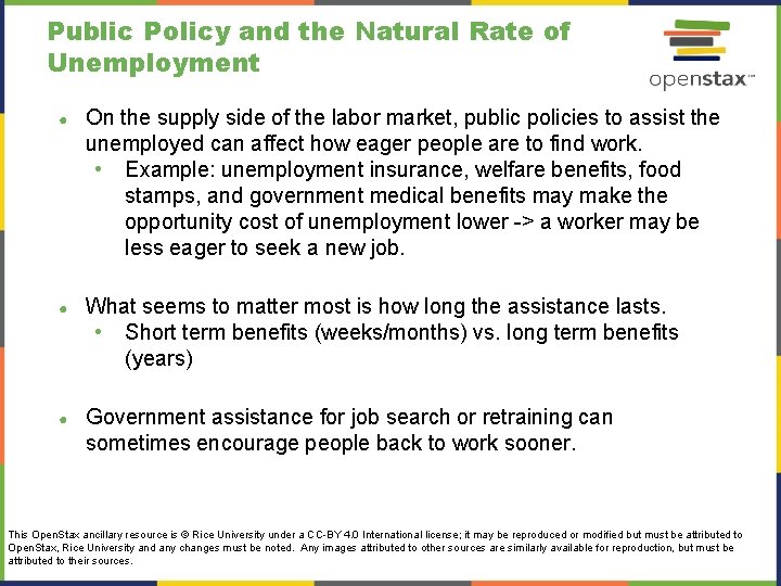 Public Policy and the Natural Rate of Unemployment ● On the supply side of