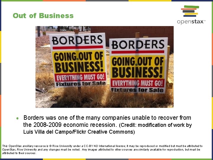 Out of Business ● Borders was one of the many companies unable to recover
