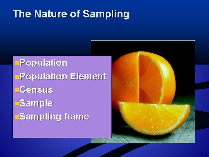 The Nature of Sampling n. Population Element n. Census n. Sample n. Sampling frame