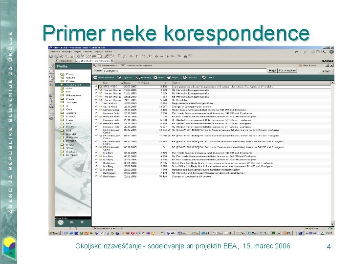 Primer neke korespondence Okoljsko ozaveščanje - sodelovanje pri projektih EEA, 15. marec 2006 4