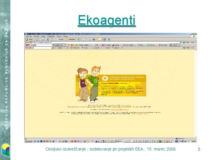 Ekoagenti Okoljsko ozaveščanje - sodelovanje pri projektih EEA, 15. marec 2006 5 