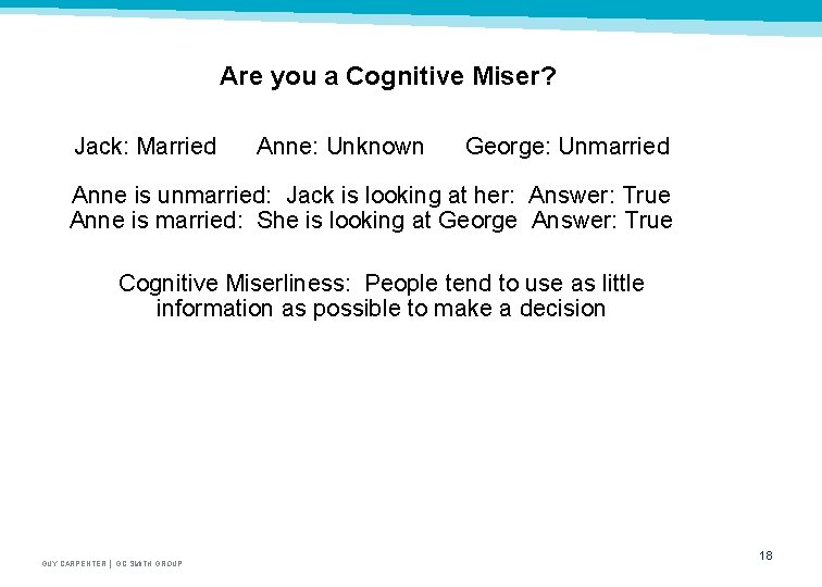 Are you a Cognitive Miser? Jack: Married Anne: Unknown George: Unmarried Anne is unmarried: