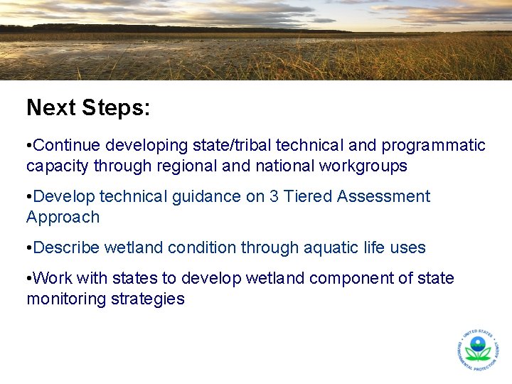 Next Steps: • Continue developing state/tribal technical and programmatic capacity through regional and national Next Steps: • Continue developing state/tribal technical and programmatic capacity through regional and national