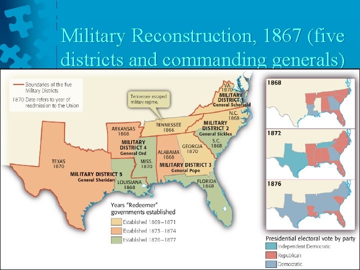 Military Reconstruction, 1867 (five districts and commanding generals) 