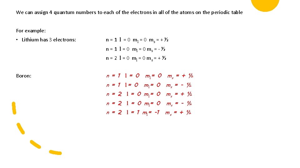 We can assign 4 quantum numbers to each of the electrons in all of We can assign 4 quantum numbers to each of the electrons in all of