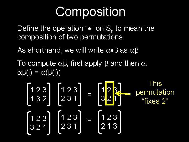 Composition Define the operation “ ” on Sn to mean the composition of two
