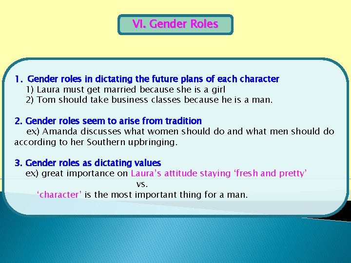 VI. Gender Roles 1. Gender roles in dictating the future plans of each character