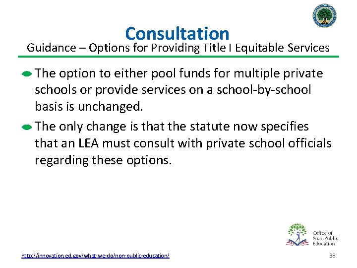 Consultation Guidance – Options for Providing Title I Equitable Services The option to either