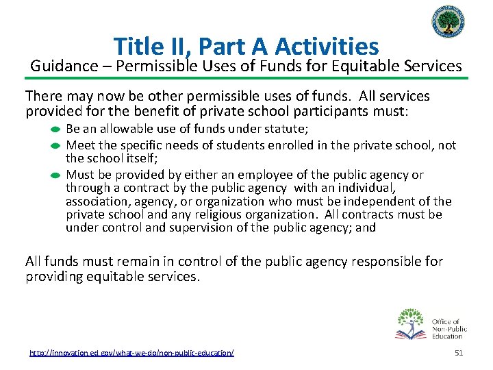 Title II, Part A Activities Guidance – Permissible Uses of Funds for Equitable Services