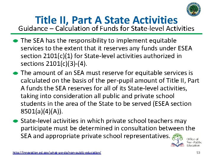 Title II, Part A State Activities Guidance – Calculation of Funds for State-level Activities