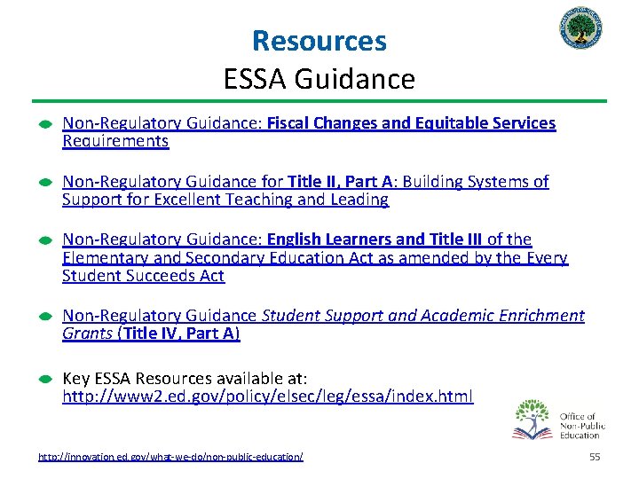 Resources ESSA Guidance Non-Regulatory Guidance: Fiscal Changes and Equitable Services Requirements Non-Regulatory Guidance for