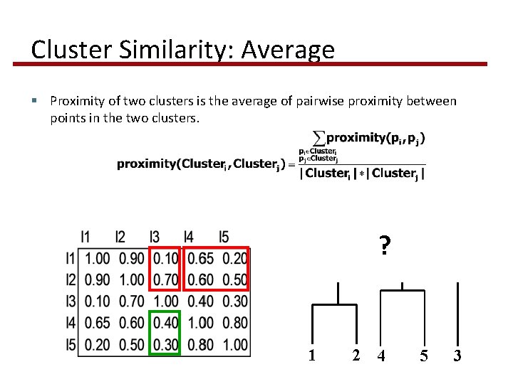 Cluster Similarity: Average § Proximity of two clusters is the average of pairwise proximity