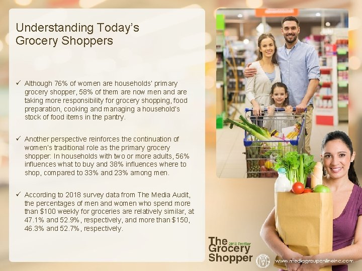 Understanding Today’s Grocery Shoppers ü Although 76% of women are households’ primary grocery shopper,