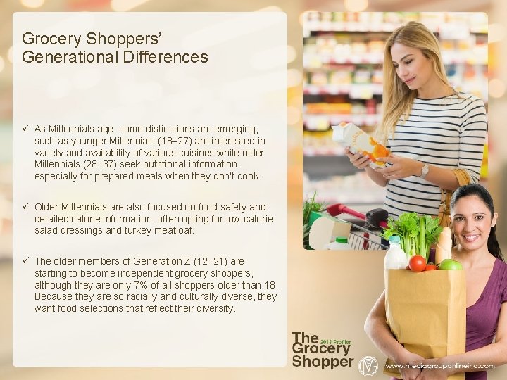 Grocery Shoppers’ Generational Differences ü As Millennials age, some distinctions are emerging, such as