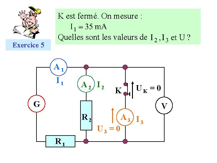 K est fermé. On mesure : Exercice 5 Quelles sont les valeurs de A