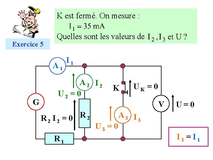 K est fermé. On mesure : Exercice 5 Quelles sont les valeurs de A