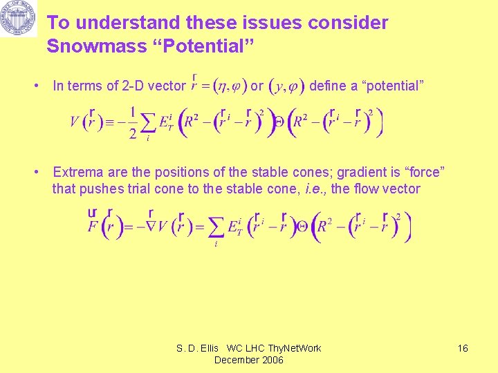 To understand these issues consider Snowmass “Potential” • In terms of 2 -D vector