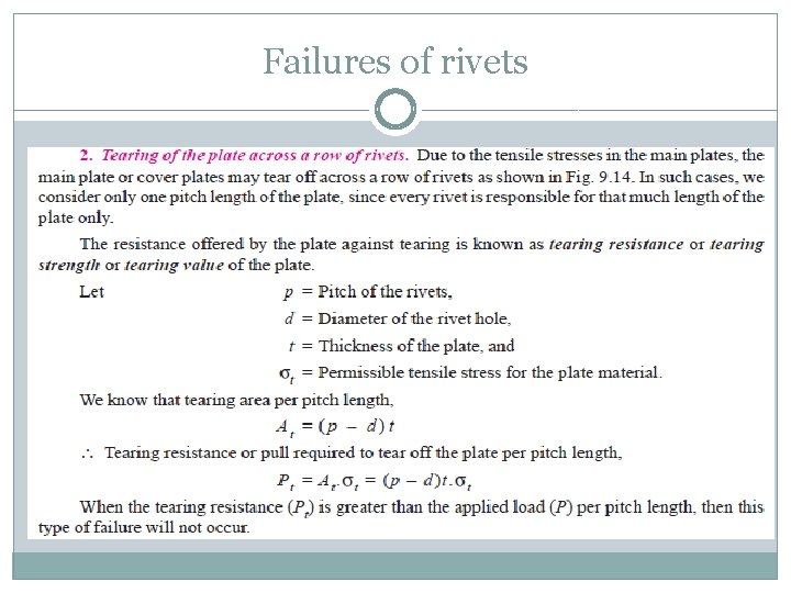 Failures of rivets 