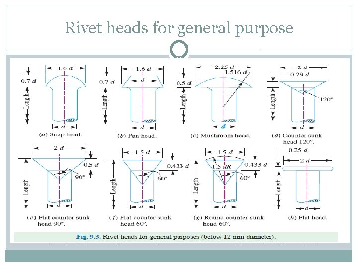 Rivet heads for general purpose 