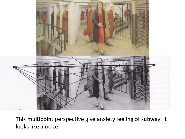 This multipoint perspective give anxiety feeling of subway. It looks like a maze. 