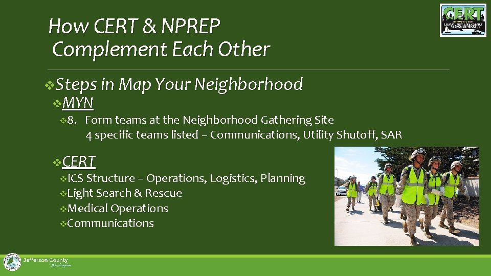 How CERT & NPREP Complement Each Other v. Steps in Map Your Neighborhood v.