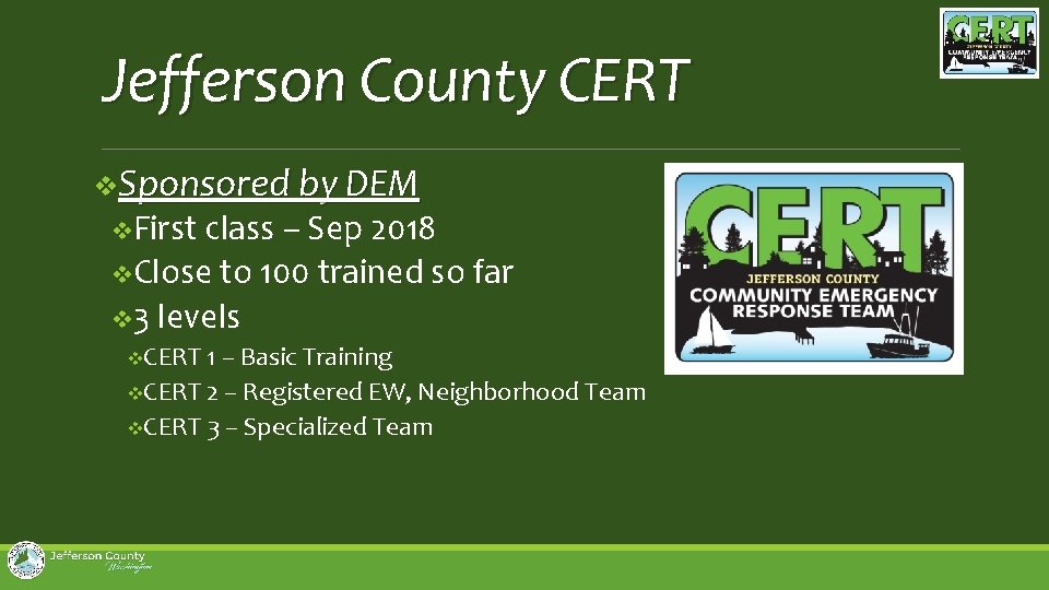 Jefferson County CERT v. Sponsored by DEM v. First class – Sep 2018 v.