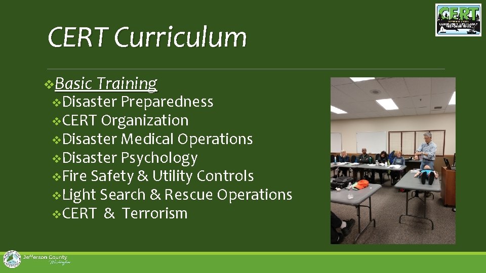CERT Curriculum v. Basic Training v. Disaster Preparedness v. CERT Organization v. Disaster Medical
