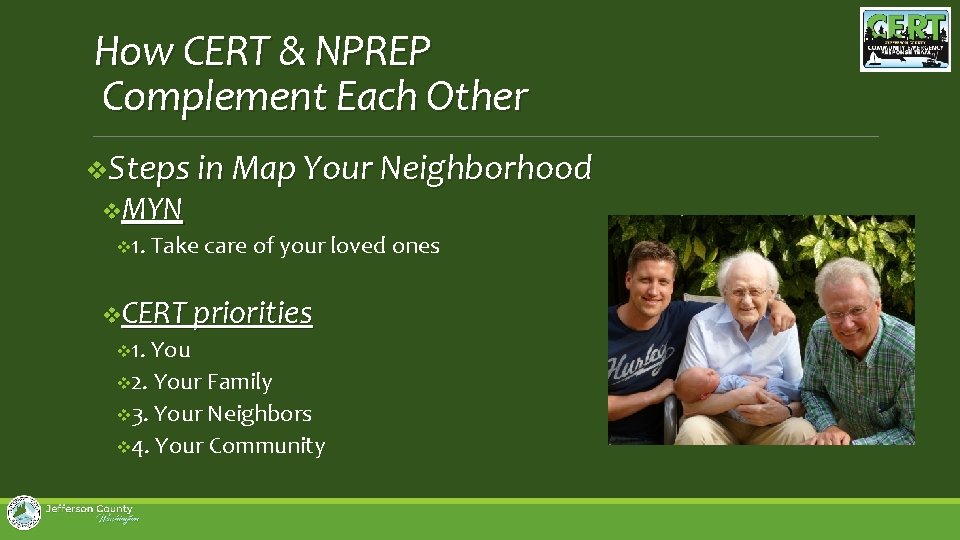 How CERT & NPREP Complement Each Other v. Steps in Map Your Neighborhood v.