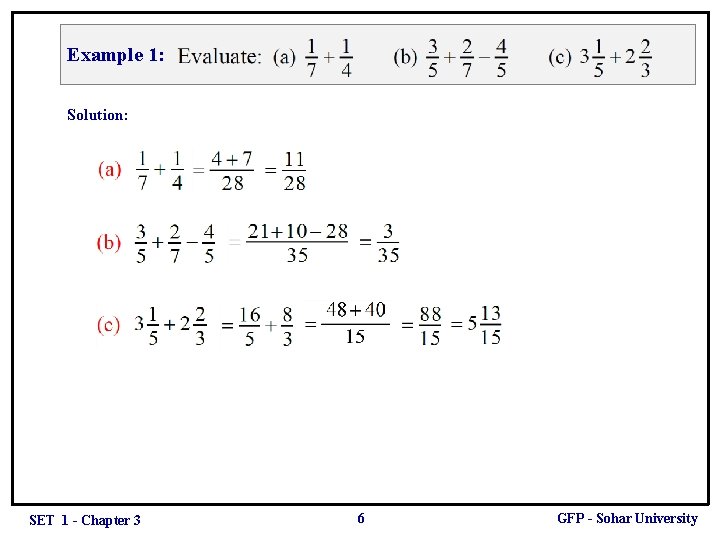 Example 1: Solution: SET 1 - Chapter 3 6 GFP - Sohar University 