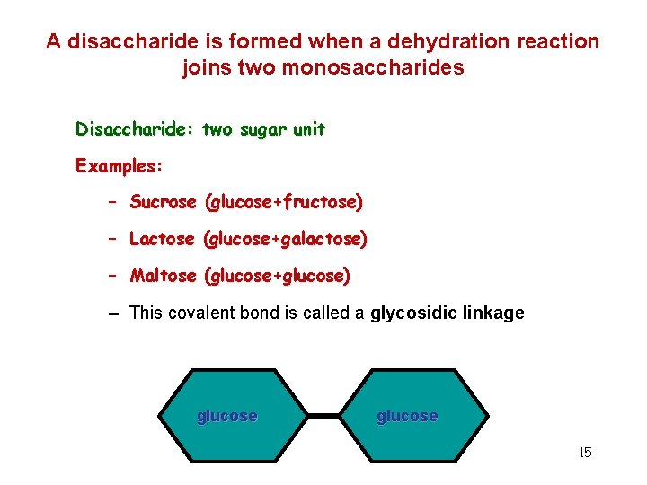 A disaccharide is formed when a dehydration reaction joins two monosaccharides Disaccharide: two sugar