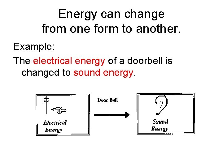 Energy can change from one form to another. Example: The electrical energy of a