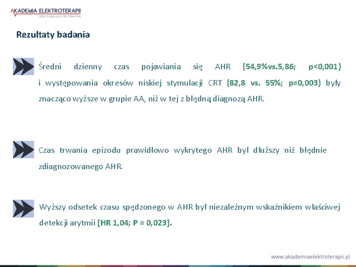 Rezultaty badania Średni dzienny czas pojawiania się AHR (54, 9%vs. 5, 86; p<0, 001)