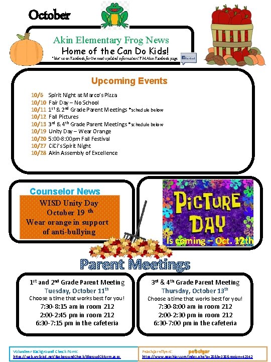 October Akin Elementary Frog News Home of the Can Do Kids! “like” us on