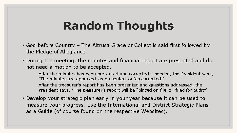 Random Thoughts • God before Country – The Altrusa Grace or Collect is said