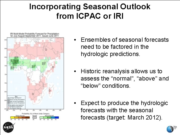 Incorporating Seasonal Outlook from ICPAC or IRI • Ensembles of seasonal forecasts need to Incorporating Seasonal Outlook from ICPAC or IRI • Ensembles of seasonal forecasts need to