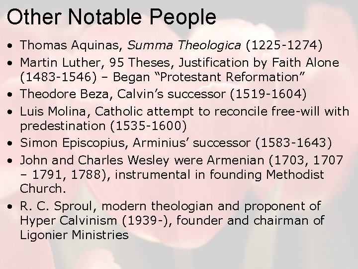 Other Notable People • Thomas Aquinas, Summa Theologica (1225 -1274) • Martin Luther, 95