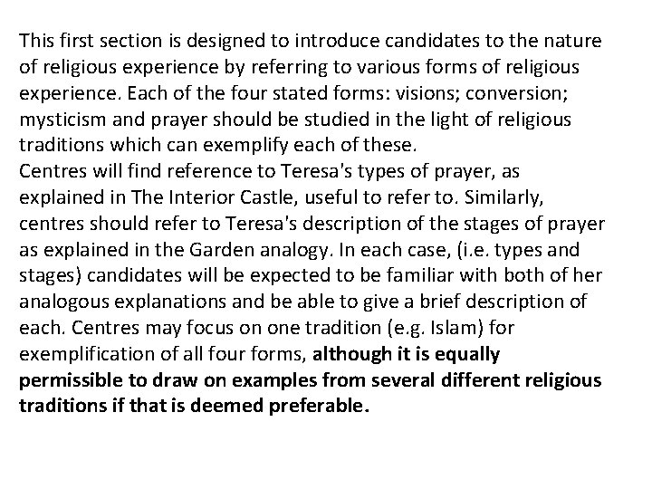 This first section is designed to introduce candidates to the nature of religious experience