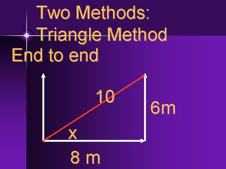 Two Methods: Triangle Method End to end 10 x 8 m 6 m 