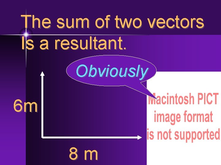 The sum of two vectors Is a resultant. Obviously 6 m 8 m 