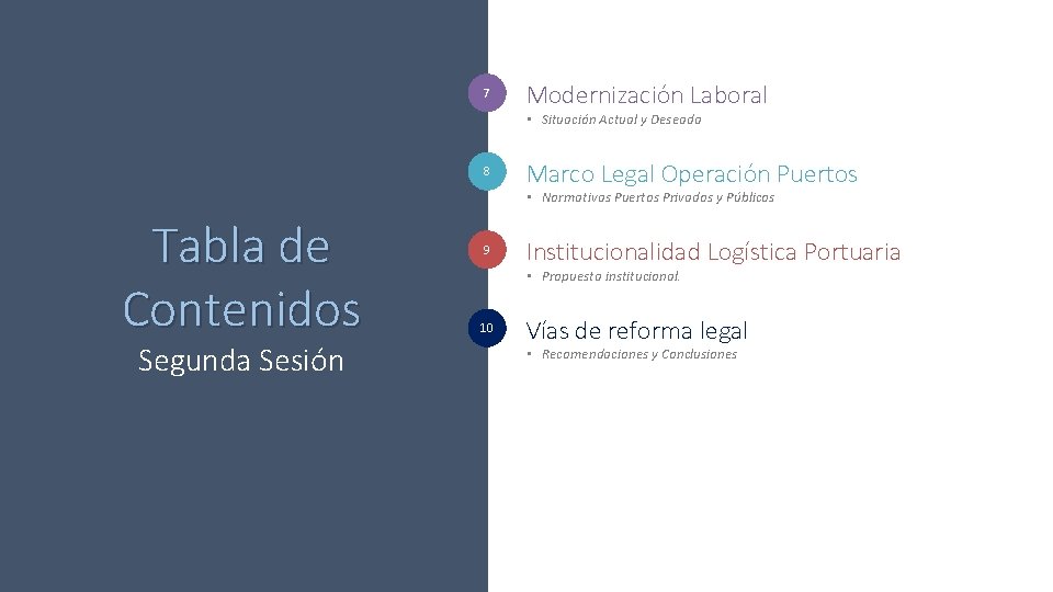 7 Modernización Laboral • Situación Actual y Deseada 8 Marco Legal Operación Puertos •