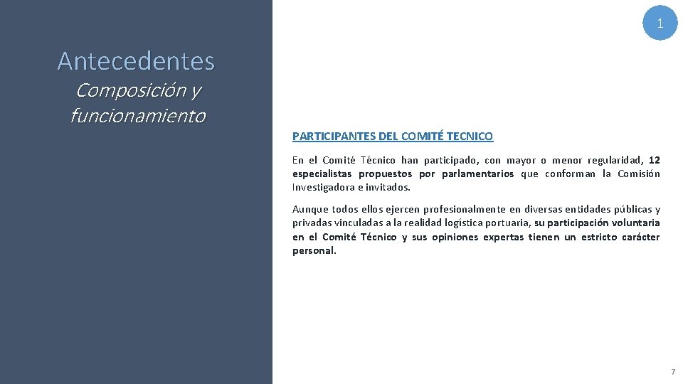 1 Antecedentes Composición y funcionamiento PARTICIPANTES DEL COMITÉ TECNICO En el Comité Técnico han