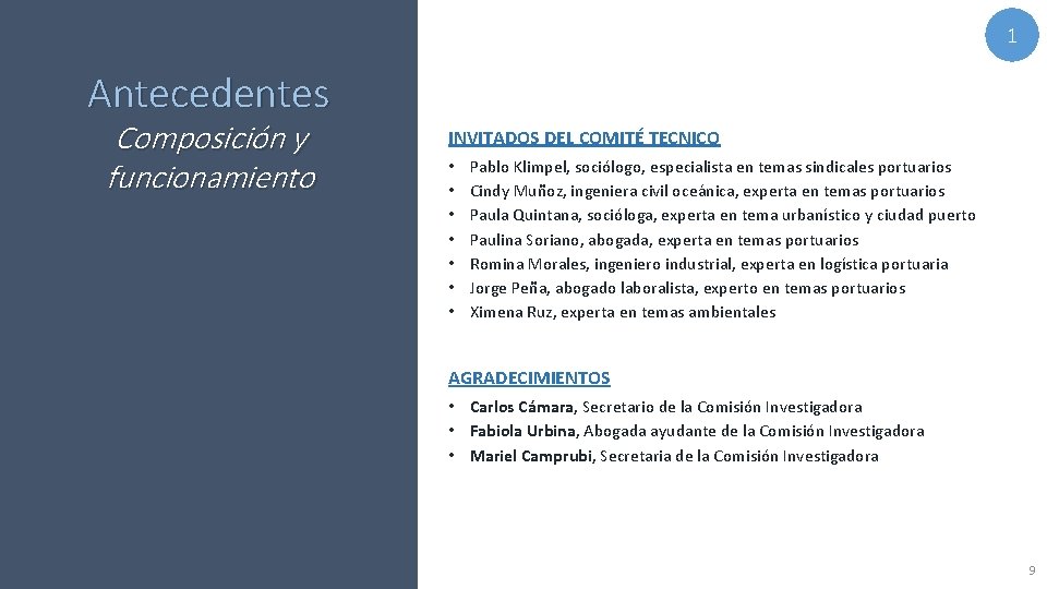 1 Antecedentes Composición y funcionamiento INVITADOS DEL COMITÉ TECNICO • • Pablo Klimpel, sociólogo,