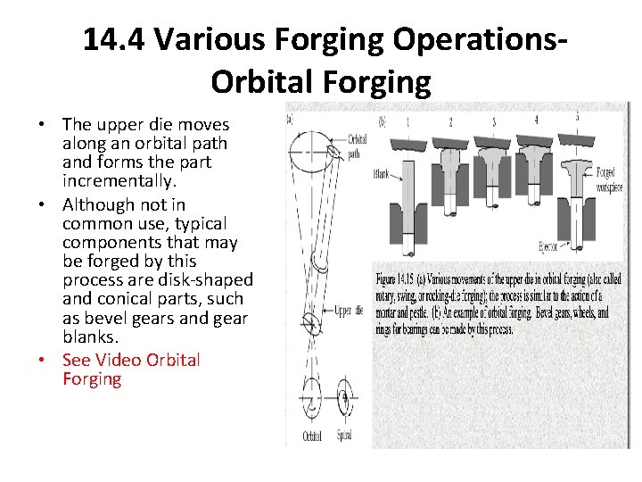 14. 4 Various Forging Operations. Orbital Forging • The upper die moves along an