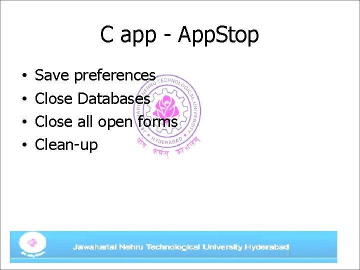 C app - App. Stop • • Save preferences Close Databases Close all open