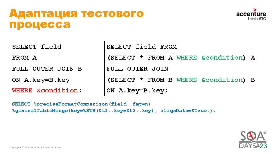 Адаптация тестового процесса SELECT field FROM A (SELECT * FROM A WHERE &condition) A