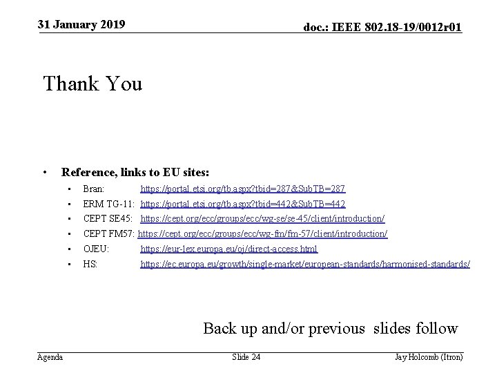 31 January 2019 doc. : IEEE 802. 18 -19/0012 r 01 Thank You •