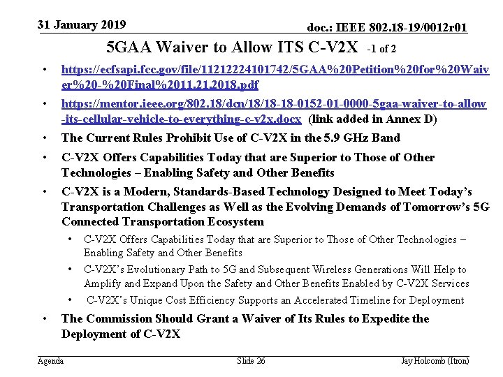 31 January 2019 doc. : IEEE 802. 18 -19/0012 r 01 5 GAA Waiver