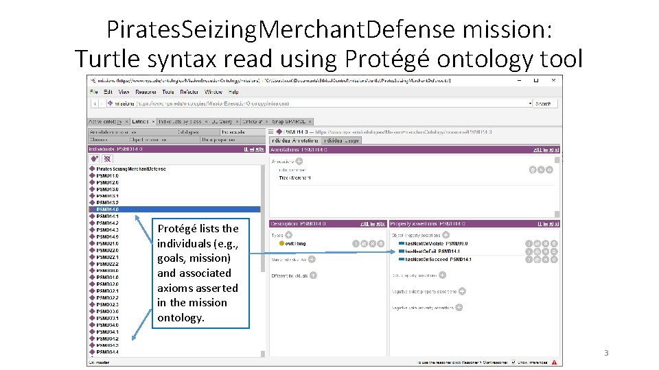 Pirates. Seizing. Merchant. Defense mission: Turtle syntax read using Protégé ontology tool Protégé lists
