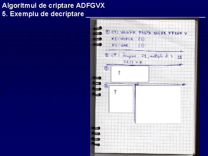 Algoritmul de criptare ADFGVX 5. Exemplu de decriptare ________________ 
