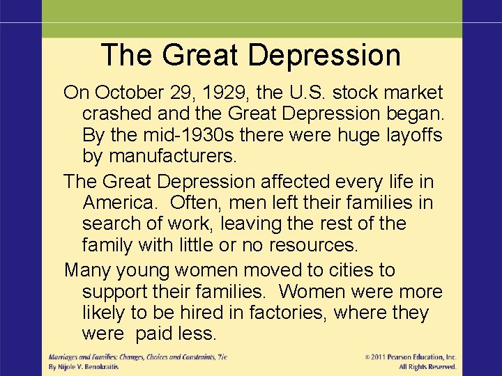 The Great Depression On October 29, 1929, the U. S. stock market crashed and